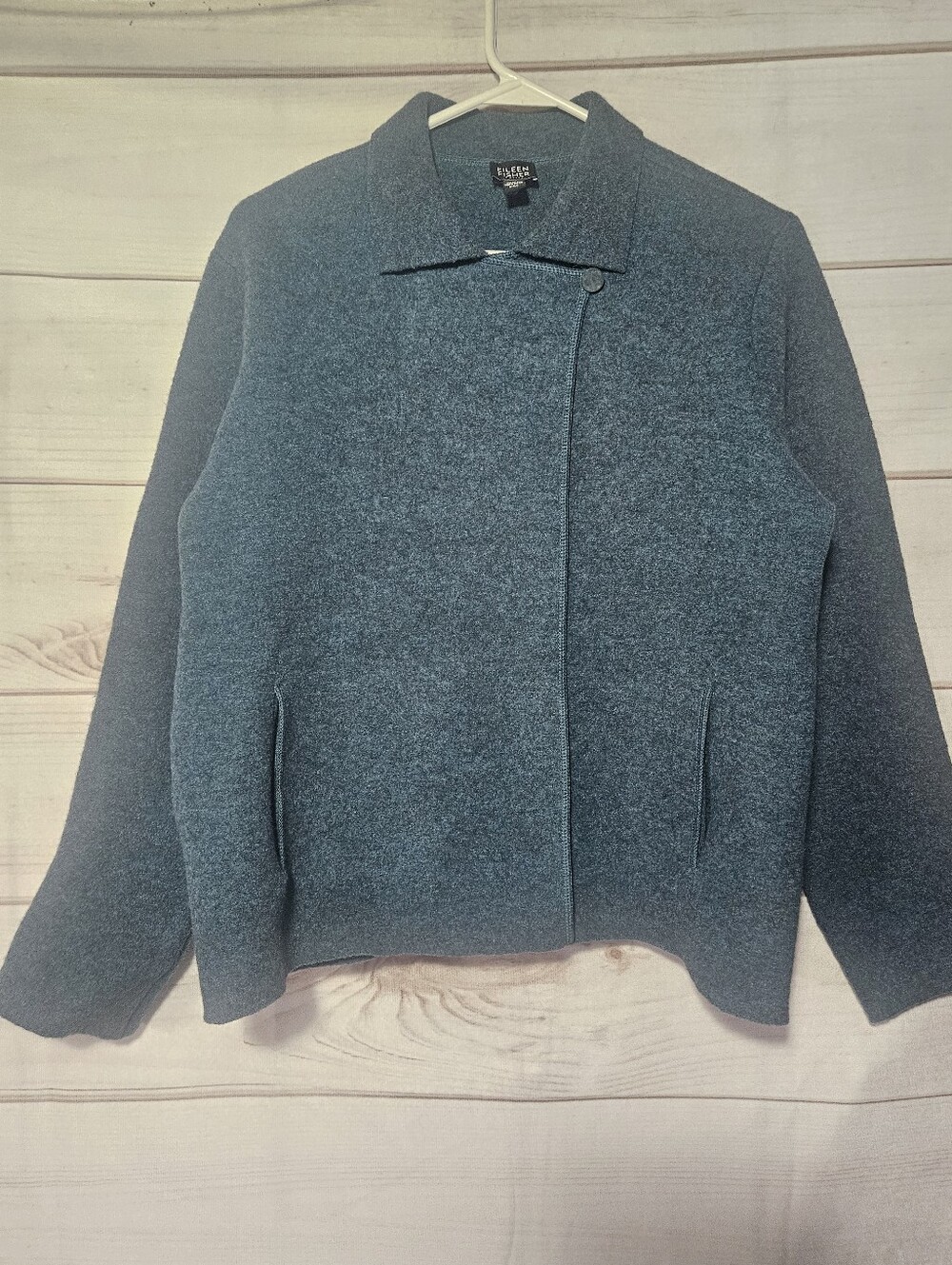 Eileen Fisher Petite Medium PM Boiled Wool Jacket Teal Single Button